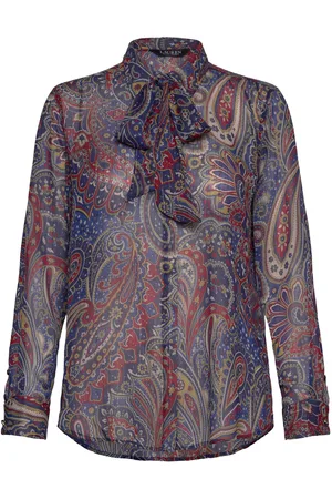 Ralph Lauren Classic Fit Print Chiffon Tie-Neck Shirt Tops Shirts Long-sleeved Navy