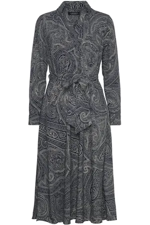 Ralph Lauren Paisley Crepe Midi Dress Polvipituinen Mekko Navy