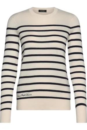 Ralph Lauren Striped Cotton-Blend Sweater Tops Knitwear Jumpers Cream