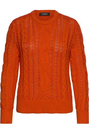 Ralph Lauren Aran-Knit Cotton-Blend Crewneck Sweater Tops Knitwear Jumpers Orange