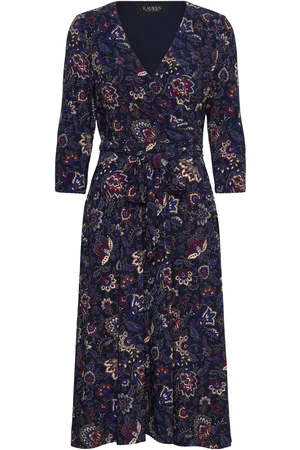 Ralph Lauren Floral Surplice Stretch Jersey Dress Polvipituinen Mekko Navy