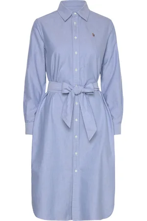 Ralph Lauren Belted Cotton Oxford Shirtdress Polvipituinen Mekko Blue