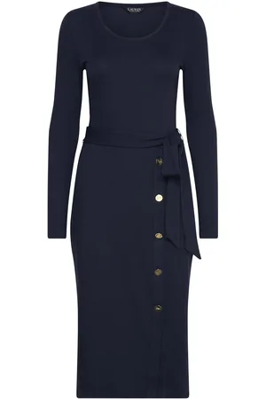 Ralph Lauren Belted Rib-Knit Dress Polvipituinen Mekko Navy