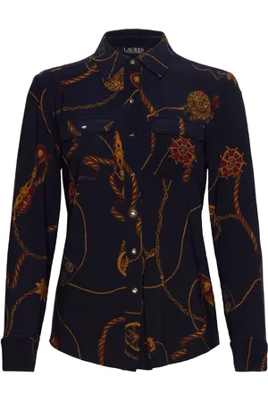 Ralph Lauren Slim Fit Belting-Print Jersey Shirt Tops Shirts Long-sleeved Navy
