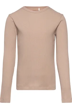 Huttelihut T-Shirt Ls Rib Tops T-shirts Long-sleeved T-shirts Beige