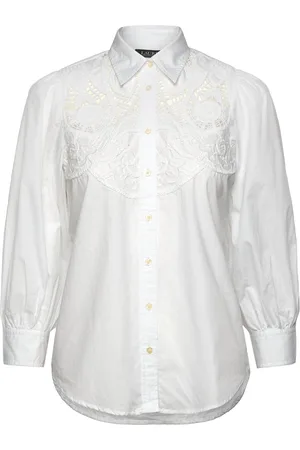 Ralph Lauren Eyelet Cotton Broadcloth Shirt Tops Shirts Long-sleeved White