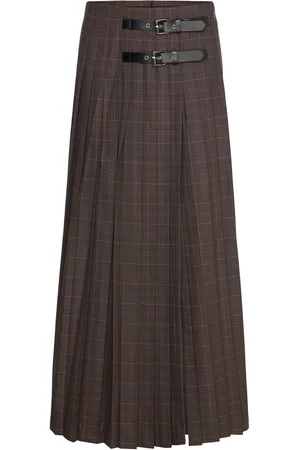 MANGO Pleated Check Skirt Skirts Maxi Skirts Brown