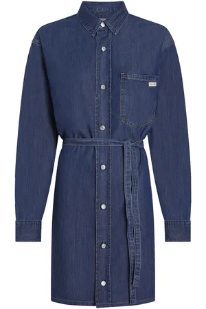 Calvin Klein Lyocell Belted Denim Shirt Dress Lyhyt Mekko Blue