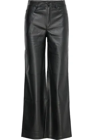 MANGO Leather-Effect Straight Trousers Bottoms Trousers Leather Leggings-Housut Black