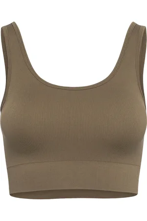 MOONCHILD YOGA WEAR Soft Rib Seamless Crop Top Sport Bras & Tops Sports Bras - All Green