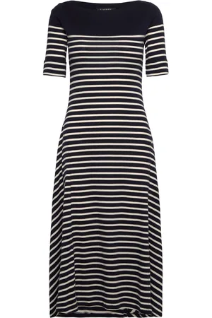 Ralph Lauren Striped Cotton Midi Dress Polvipituinen Mekko Navy