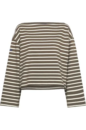Ralph Lauren Striped Boatneck Mariner Tee Tops Shirts Long-sleeved Khaki Green