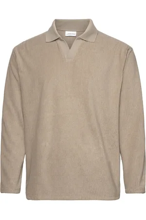 Lindbergh V-Neck Jacquard Polo L/S Tops Polos Long-sleeved Beige