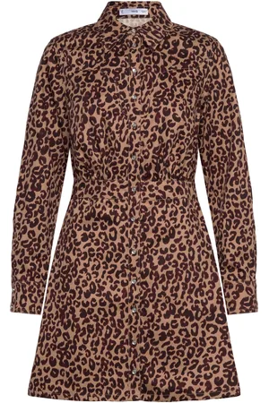 MANGO Leopard-Print Shirt Dress Lyhyt Mekko Brown