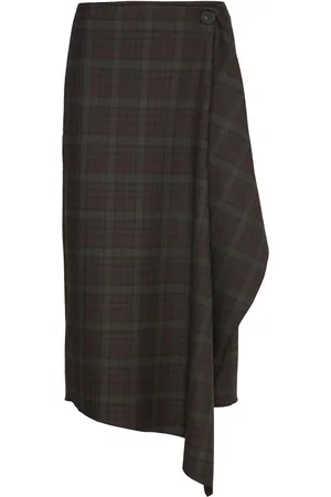 MANGO Checked Asymmetric Skirt Skirts Knee-length & Midi Skirts Brown