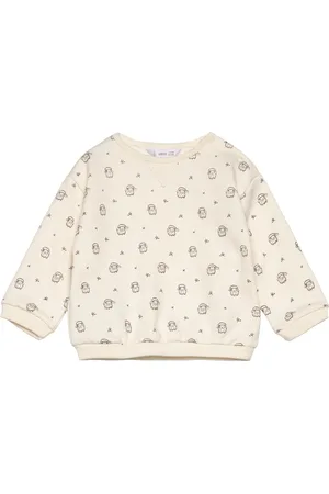 MANGO Printed Cotton Sweatshirt Tops Sweat-shirts & Hoodies Sweat-shirts Cream