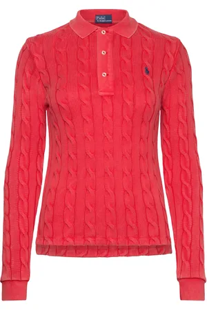 Ralph Lauren Cable-Knit Cotton Long-Sleeve Polo Shirt Tops T-shirts & Tops Polos Red