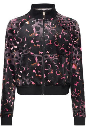 Juicy Couture Velour Leopard Print Zip Thru Tops Sweat-shirts & Hoodies Sweat-shirts Black