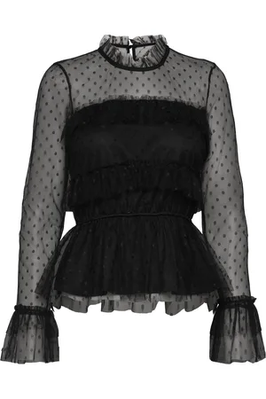 BUBBLEROOM Rhoda Dotted Mesh L/S Blouse Tops Blouses Long-sleeved Black