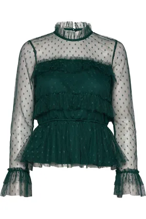 BUBBLEROOM Rhoda Dotted Mesh L/S Blouse Tops Blouses Long-sleeved Green