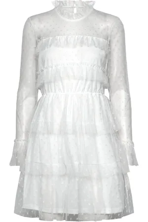 BUBBLEROOM Rhoda Dotted Mesh L/S Dress Dresses Evening Dresses White