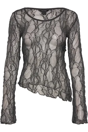 Monki Lace Ls Top Tops T-shirts & Tops Long-sleeved Grey