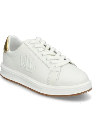 Ralph Lauren Ainsley Metallic-Trim Leather Sneaker Matalavartiset Sneakerit Tennarit White