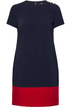 Ralph Lauren Two-T Button-Trim Crepe Shift Dress Lyhyt Mekko Navy