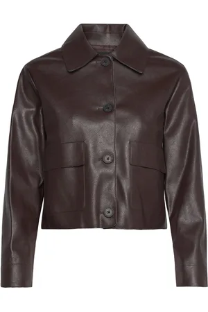 MANGO Leather-Effect Jacket With Pockets Nahkatakki Brown
