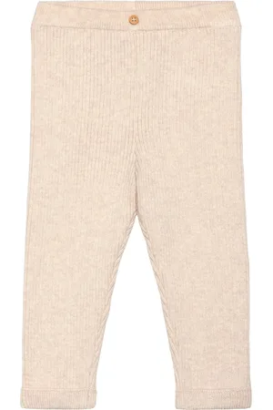 MANGO Cotton Ribbed Leggings Bottoms Leggings Beige