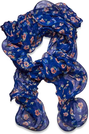 Ralph Lauren Floral Ruffled Scarf Accessories Scarves Lightweight Scarves Blue
