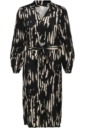 ONLY Carmikaela Ls Calf Shirt Dress Aop Polvipituinen Mekko Black