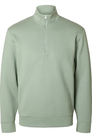 SELECTED Slhemanuel Soft Zip High Neck Sweat Noos Tops Sweat-shirts & Hoodies Sweat-shirts Green