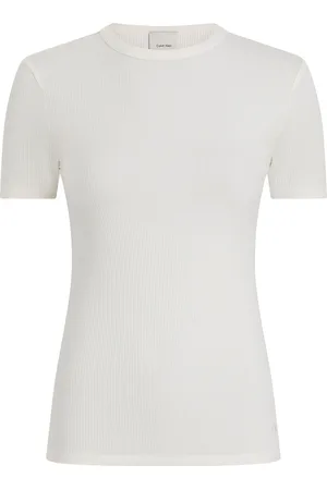 Calvin Klein Modal Rib Slim Ss Top Tops T-shirts & Tops Short-sleeved Cream