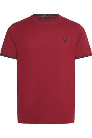 Fred Perry Twin Tipped T-Shirt Designers T-shirts Short-sleeved Burgundy