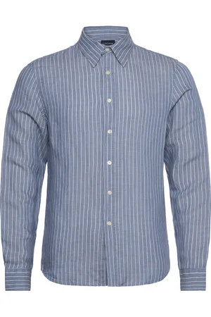 Lexington Classic Hemp Striped Shirt Tops Shirts Linen Shirts Blue