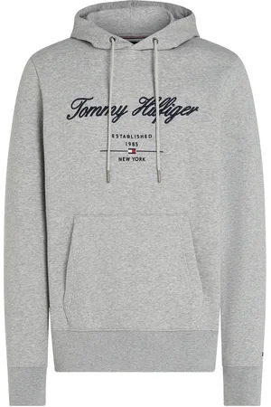 Tommy Hilfiger Script Logo Hoody Tops Sweat-shirts & Hoodies Hoodies Grey