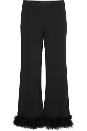 MANGO Cropped Trousers With Feather Detail Bottoms Trousers Culottes Black