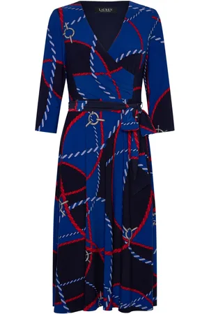 Ralph Lauren Rope-Print Surplice Stretch Jersey Dress Polvipituinen Mekko Blue