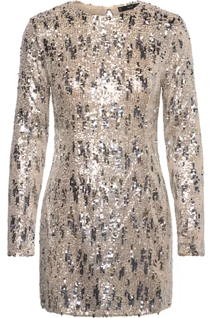 MANGO Sequin Shoulder Pads Dress Lyhyt Mekko Silver