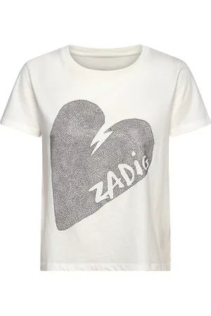 Zadig & Voltaire Alys Hc Big Heart Strass Designers T-shirts & Tops Short-sleeved Cream