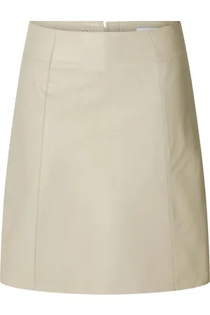 SELECTED Slfnew Ibi Mw Leather Skirt B Noos Lyhyt Hame Cream