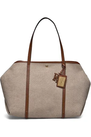 Ralph Lauren Canvas & Leather Large Emerie Tote Bags Totes Beige
