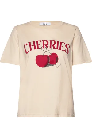 Coster Copenhagen Cc Heart Cherries T-Shirt - Mid Sleeve Tops T-shirts & Tops Short-sleeved Cream