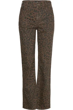 MANGO Leopard-Print Straight Jeans Bottoms Jeans Straight-regular Brown