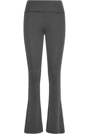Monki Low Waist Flared Ribbed Trousers Bottoms Trousers Flared Black
