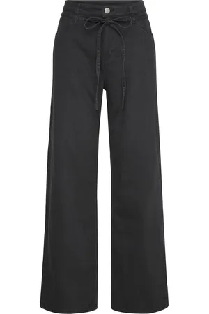 Monki Low Waisted Relaxed Twill Trousers Bottoms Jeans Wide Black