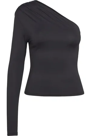Monki Draped -Shoulder Nylon Top Tops T-shirts & Tops Long-sleeved Black