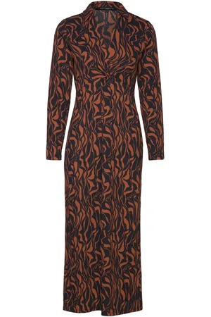 French Connection Zaria Textured Midi Dress Polvipituinen Mekko Brown