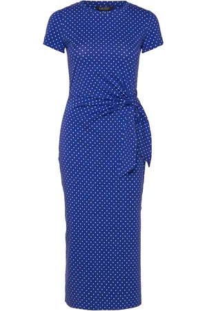 Ralph Lauren Polka-Dot Tie-Front Short-Sleeve Dress Polvipituinen Mekko Blue